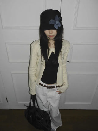 Denim Flower Shirred Cotton Cap