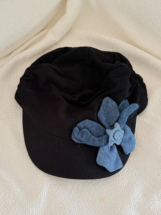 Denim Flower Shirred Cotton Cap