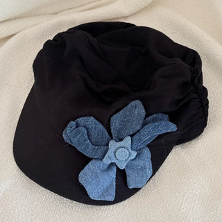 Denim Flower Shirred Cotton Cap