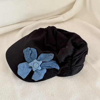 Denim Flower Shirred Cotton Cap