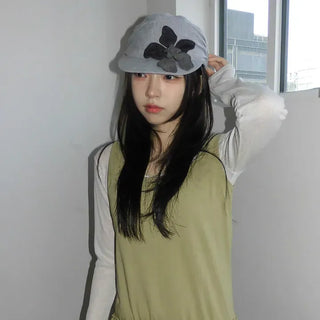 Denim Flower Shirred Cotton Cap