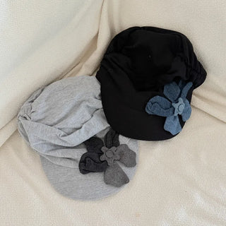Denim Flower Shirred Cotton Cap
