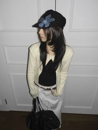 Denim Flower Shirred Cotton Cap