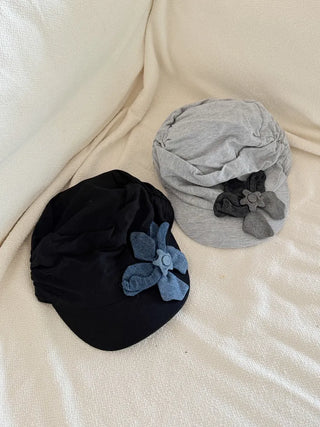 Denim Flower Shirred Cotton Cap