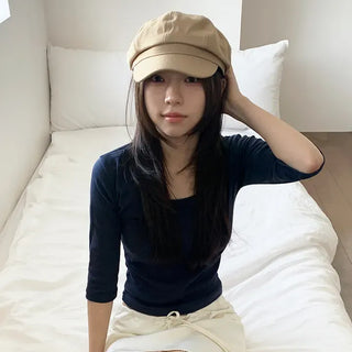 Domeo Curve Classic Plain Newsboy Cap Baker's Hat