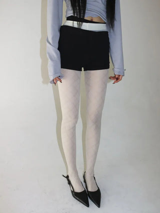 Jacquard Check Pattern See-through Footed Pantyhose