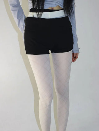 Jacquard Check Pattern See-through Footed Pantyhose