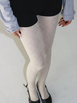 Jacquard Check Pattern See-through Footed Pantyhose