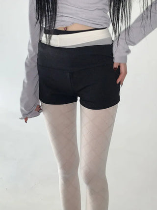 Jacquard Check Pattern See-through Footed Pantyhose
