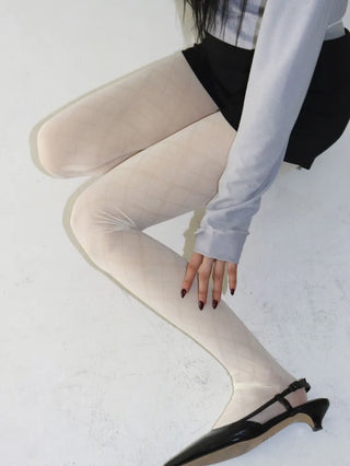 Jacquard Check Pattern See-through Footed Pantyhose