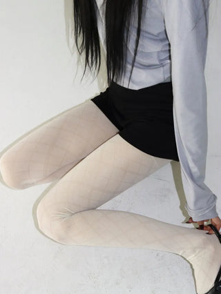 Jacquard Check Pattern See-through Footed Pantyhose
