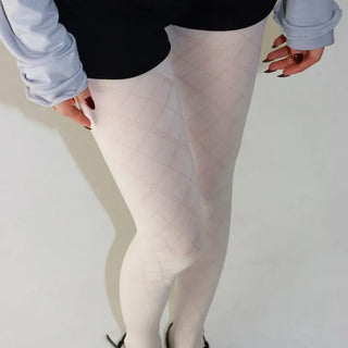 Jacquard Check Pattern See-through Footed Pantyhose