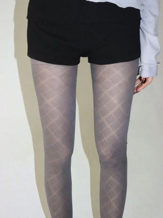 Jacquard Check Pattern See-through Footed Pantyhose