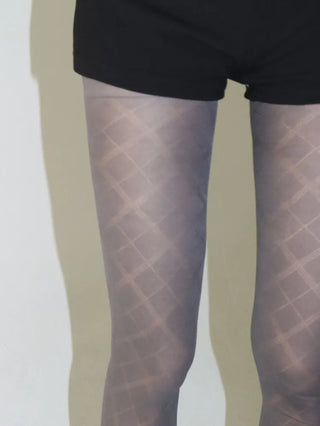 Jacquard Check Pattern See-through Footed Pantyhose