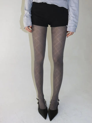 Jacquard Check Pattern See-through Footed Pantyhose