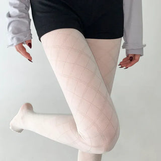 Jacquard Check Pattern See-through Footed Pantyhose