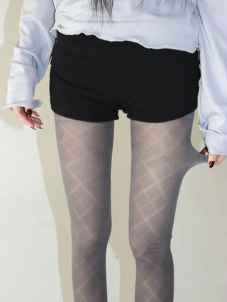 Jacquard Check Pattern See-through Footed Pantyhose
