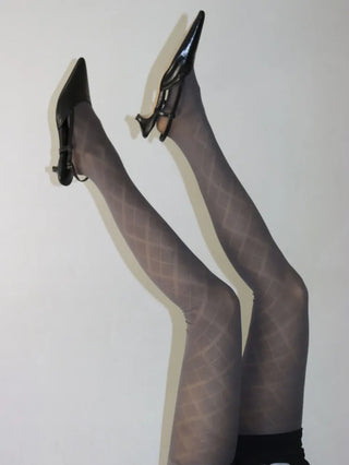 Jacquard Check Pattern See-through Footed Pantyhose