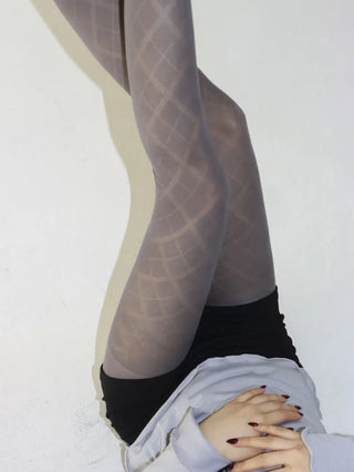 Jacquard Check Pattern See-through Footed Pantyhose