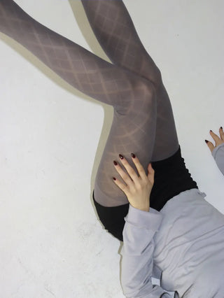Jacquard Check Pattern See-through Footed Pantyhose