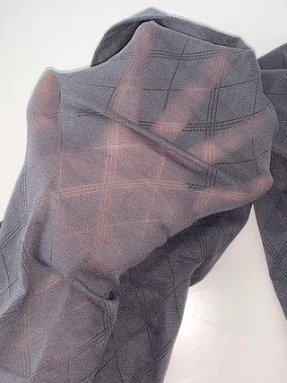 Jacquard Check Pattern See-through Footed Pantyhose