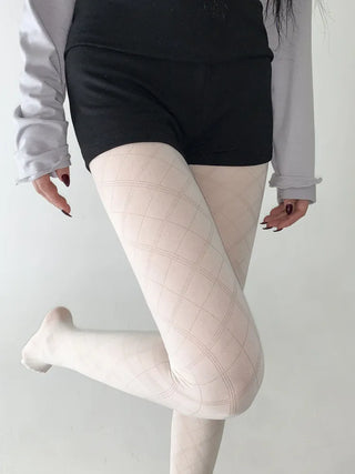 Jacquard Check Pattern See-through Footed Pantyhose