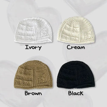 Heart Knit Mesh Beanie Hat