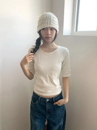 Heart Knit Mesh Beanie Hat