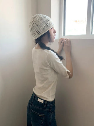 Heart Knit Mesh Beanie Hat