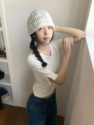 Heart Knit Mesh Beanie Hat