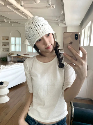 Heart Knit Mesh Beanie Hat