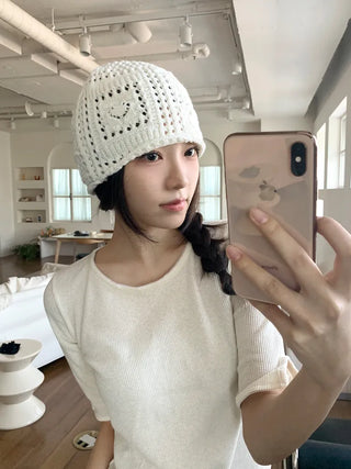 Heart Knit Mesh Beanie Hat