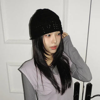 Heart Knit Mesh Beanie Hat