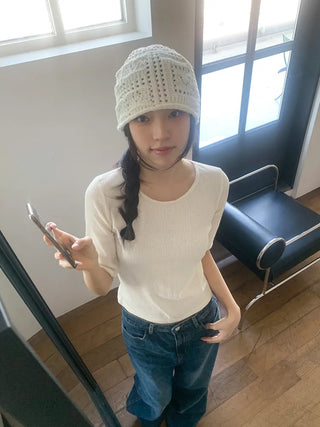 Heart Knit Mesh Beanie Hat