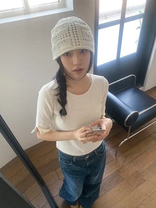 Heart Knit Mesh Beanie Hat