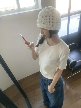 Heart Knit Mesh Beanie Hat