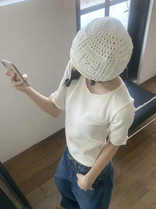 Heart Knit Mesh Beanie Hat