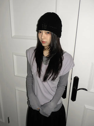 Heart Knit Mesh Beanie Hat