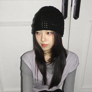 Heart Knit Mesh Beanie Hat