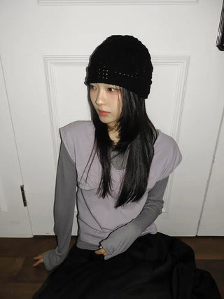 Heart Knit Mesh Beanie Hat