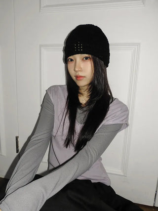 Heart Knit Mesh Beanie Hat