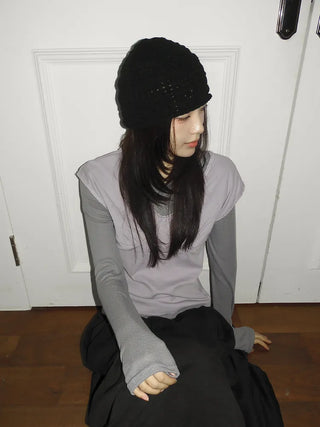 Heart Knit Mesh Beanie Hat