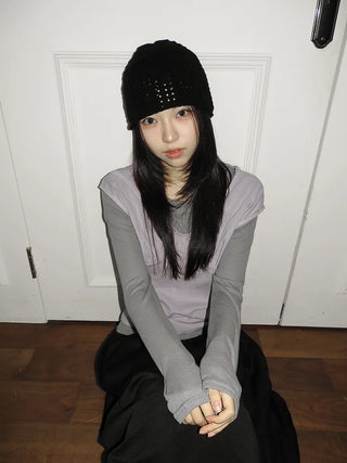 Heart Knit Mesh Beanie Hat