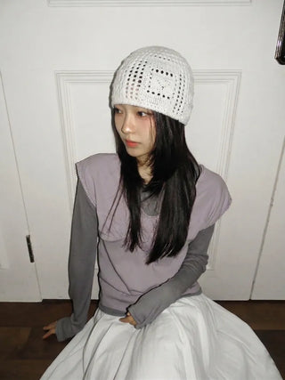 Heart Knit Mesh Beanie Hat