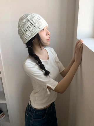 Heart Knit Mesh Beanie Hat