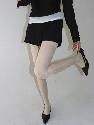 Glitter Diamond See-through Color Pattern Pantyhose