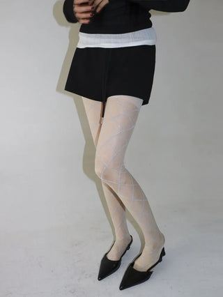 Glitter Diamond See-through Color Pattern Pantyhose