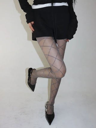 Glitter Diamond See-through Color Pattern Pantyhose