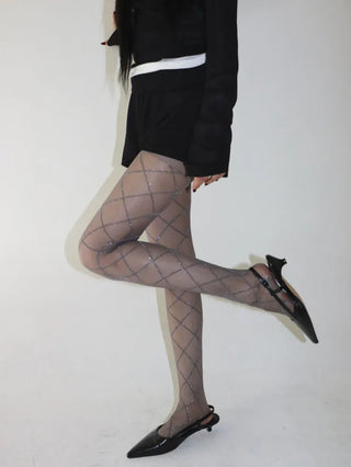 Glitter Diamond See-through Color Pattern Pantyhose