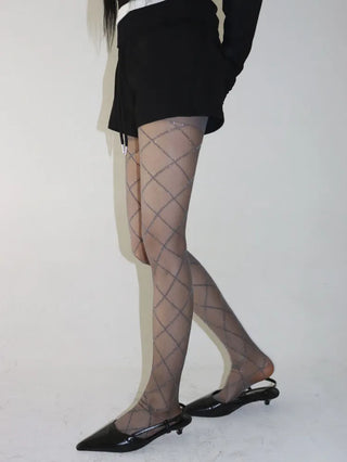 Glitter Diamond See-through Color Pattern Pantyhose